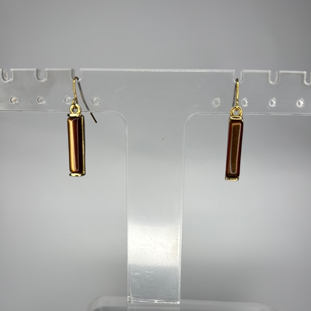 Brown and Gold Minimalist Cylinder Earrings